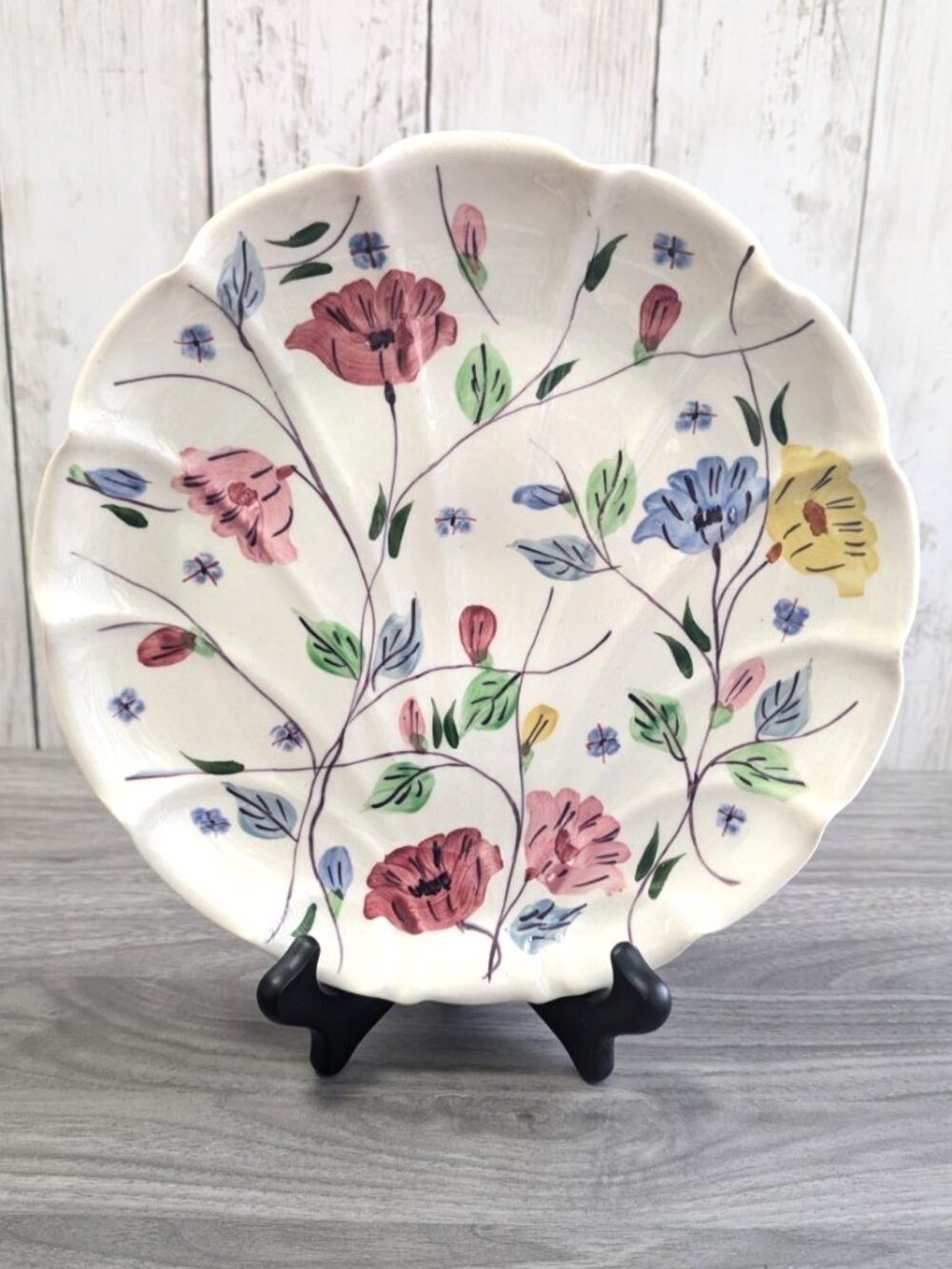 Chintz Blue Ridge Southern Potteries Hand Painted Floral Plate Scalloped Edge